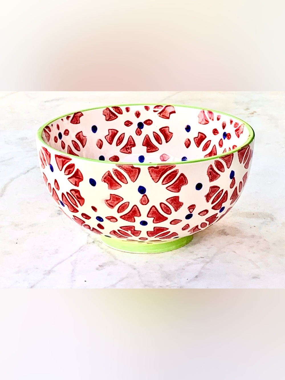 SIGNATURE HOUSEWARES BOWL SOUP CEREAL RED GREEN NAVY NEW 6IN BOHEMIAN DESIGN